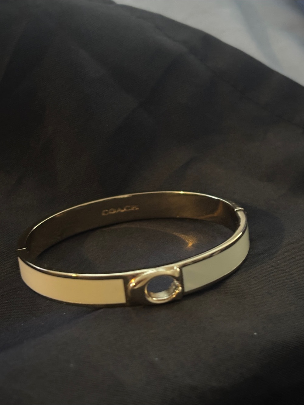 Coach Gold-Tone and White Enamel Hinged Bangle